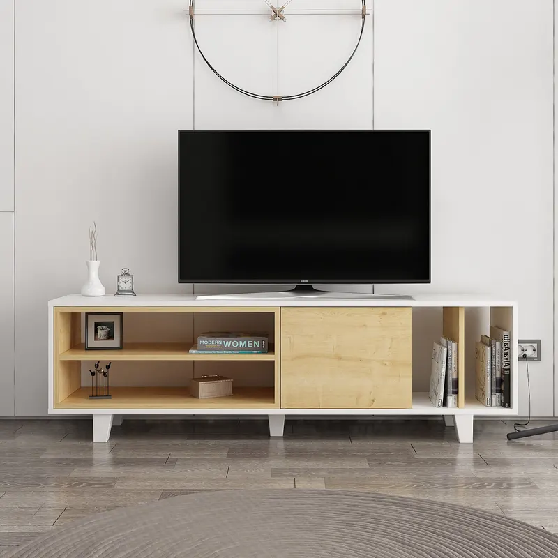 Comodă TV Rosmar, Stejar - Alb, 160x35x49 cm - Stejar - Alb