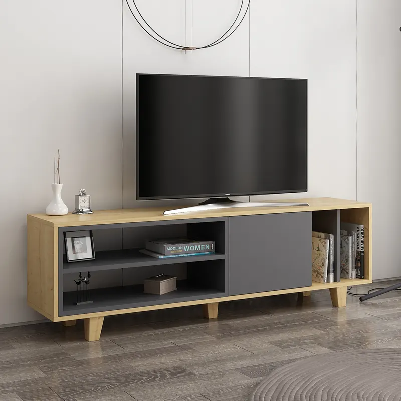 Comodă TV Rosmar, Stejar - Antracit, 160x35x49 cm - Stejar - Antracit