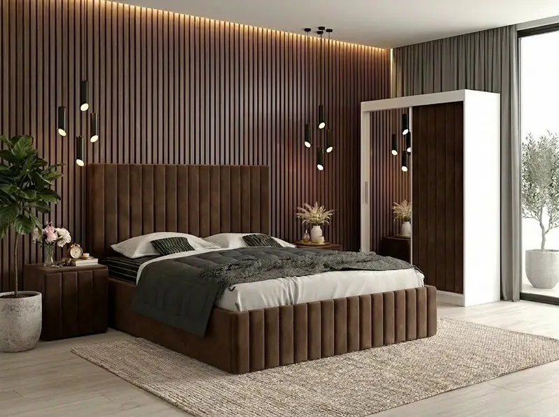 Set dormitor Cairo Maro cu dulap tapitat Cairo 150 cm Maro