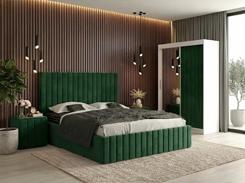 Set dormitor Cairo Verde cu dulap tapitat Cairo 150 cm Verde
