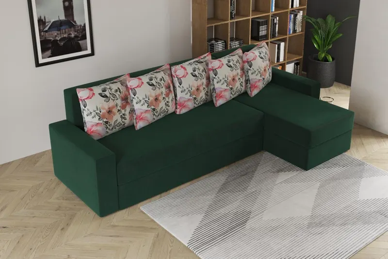 Coltar extensibil Primo XL, 310x160x85cm, Verde catifea