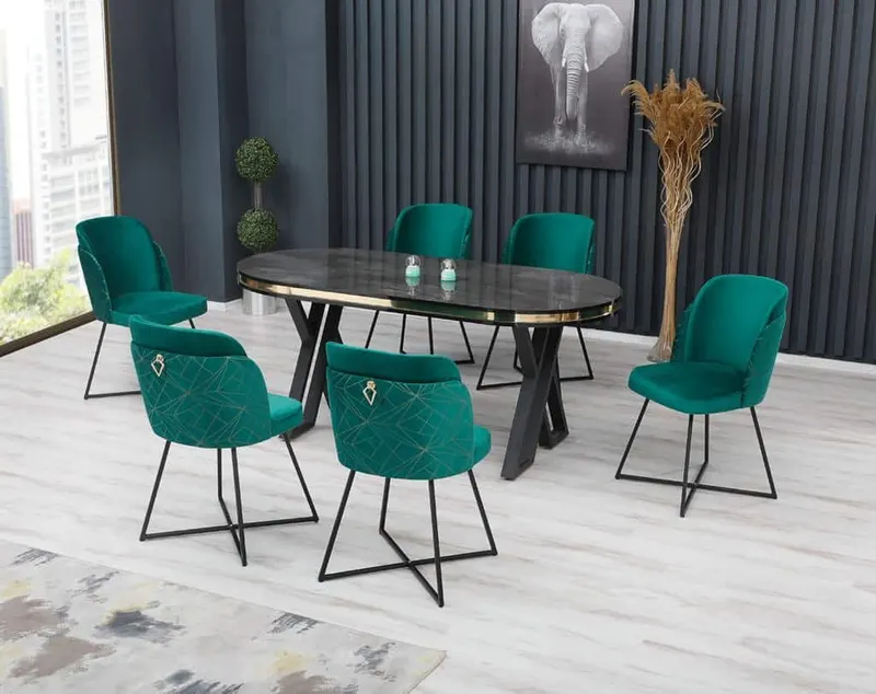 Set masa cu 6 scaune Regal, Verde & Negru