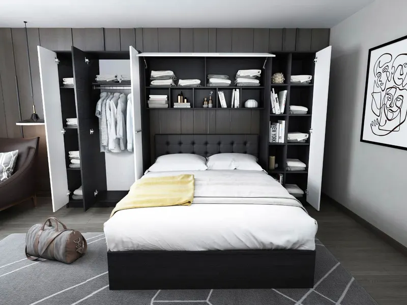 Set Mobila Dormitor Mario 3.44m pat incadrat tapitat wenge — imaginea 2