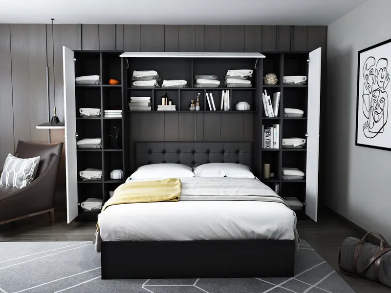 Set Mobila Dormitor Mario 2.87m pat incadrat tapitat wenge — imaginea 2