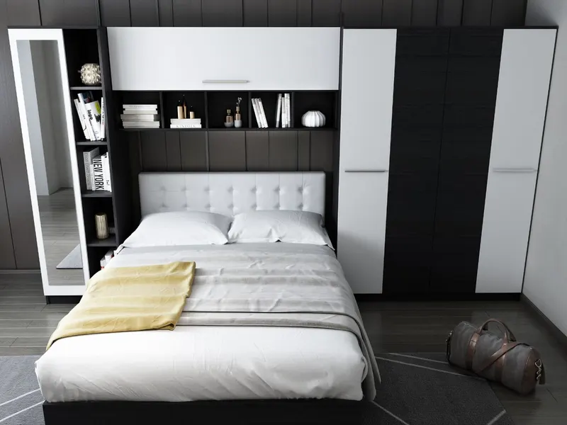 Set Mobila Dormitor Mario 3.85m pat incadrat tapitat alb — imaginea 2