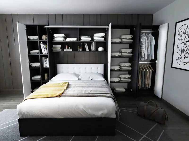Set Mobila Dormitor Mario 3.85m pat incadrat tapitat alb — imaginea 3