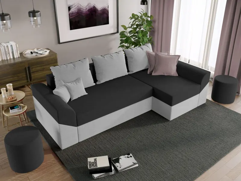 Pachet Mobila Coltar Cali Gri/Negru + Masa Grand Alba + 4 Scaune Grand Gri Deschis — imaginea 3