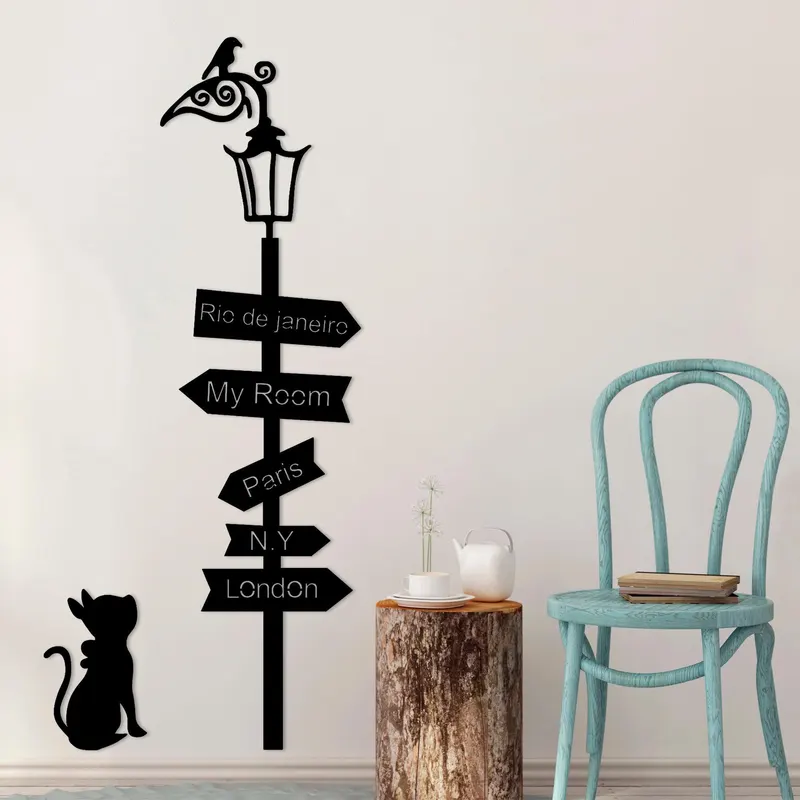 Decoratiune de perete Metal Where To Go ?, Negru, 25x1.5x39 cm - Negru