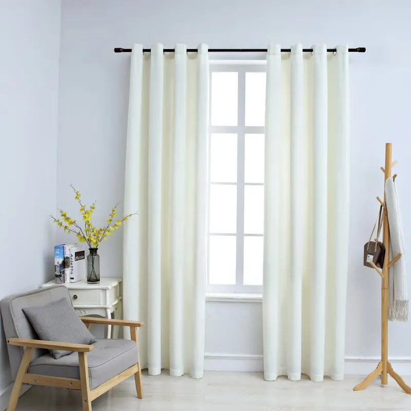 perdele opace cu inele, 2 buc., crem, 140x175 cm, catifea