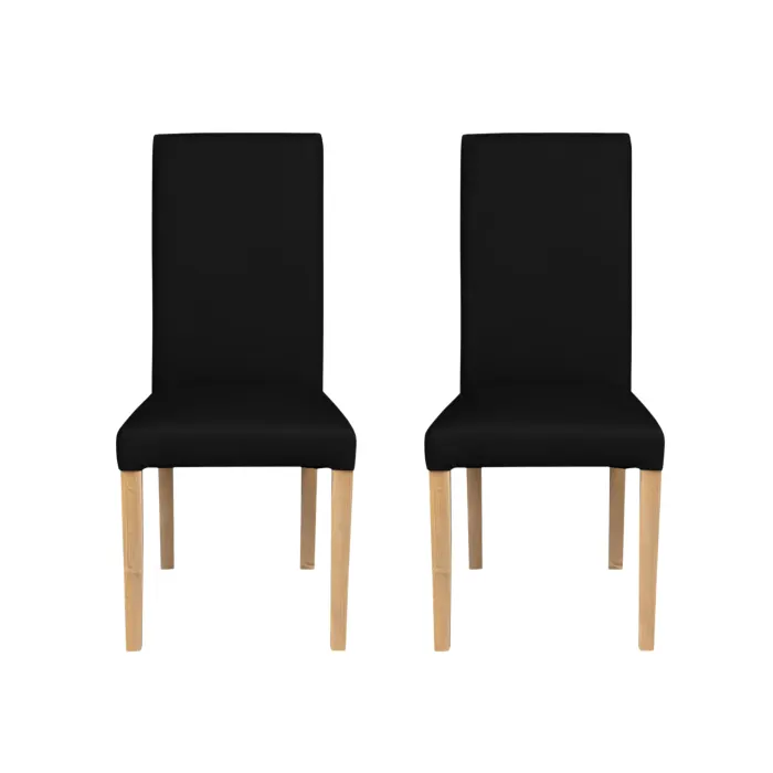 Set 2 scaune living TEO, picioare lemn natur, piele ecologica negru, 46x60x98 cm