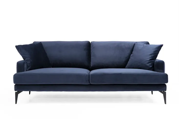 Canapea fixa PAPIRA, 3 locuri, albastru marin, 205x90x88 cm