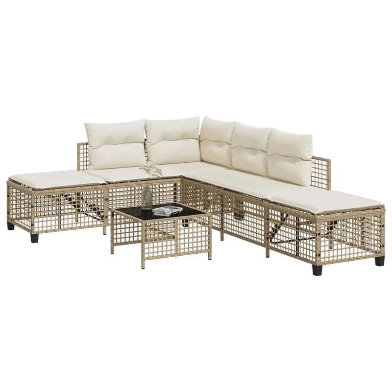 set mobilier coltar de gradina cu perne 3 piese bej poliratan