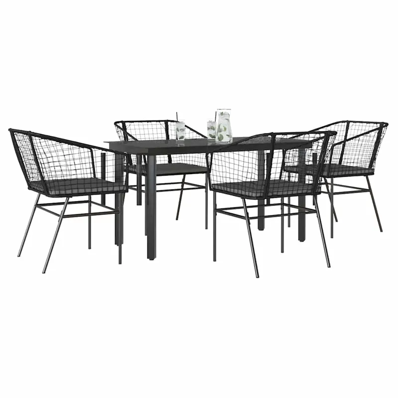 set de sufragerie de gradina 5 piese neagra sticla poly rattan