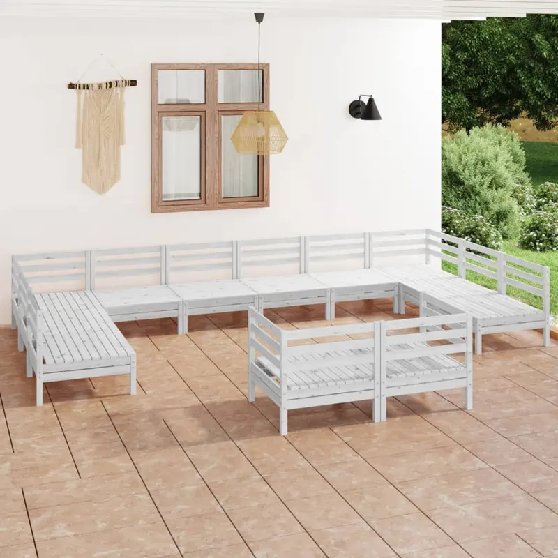 set mobilier de gradina, 12 piese, alb, lemn masiv de pin