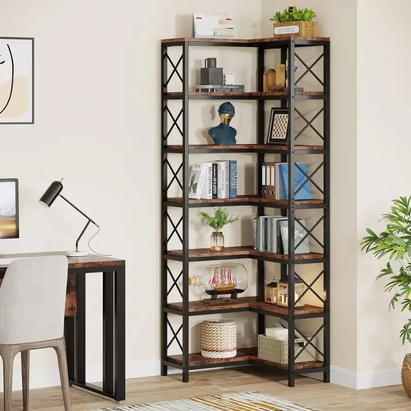 Biblioteca pentru colt din metal si pal melaminat 200x60x60x24 cm