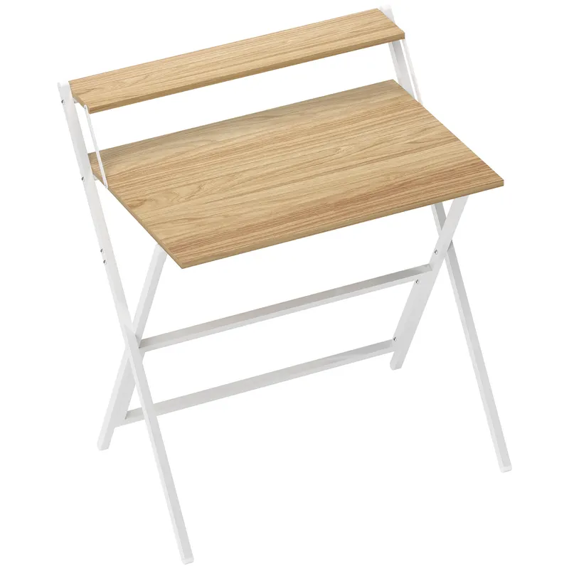 Birou HOMCOM pliant compact, suport monitor, lemn natural