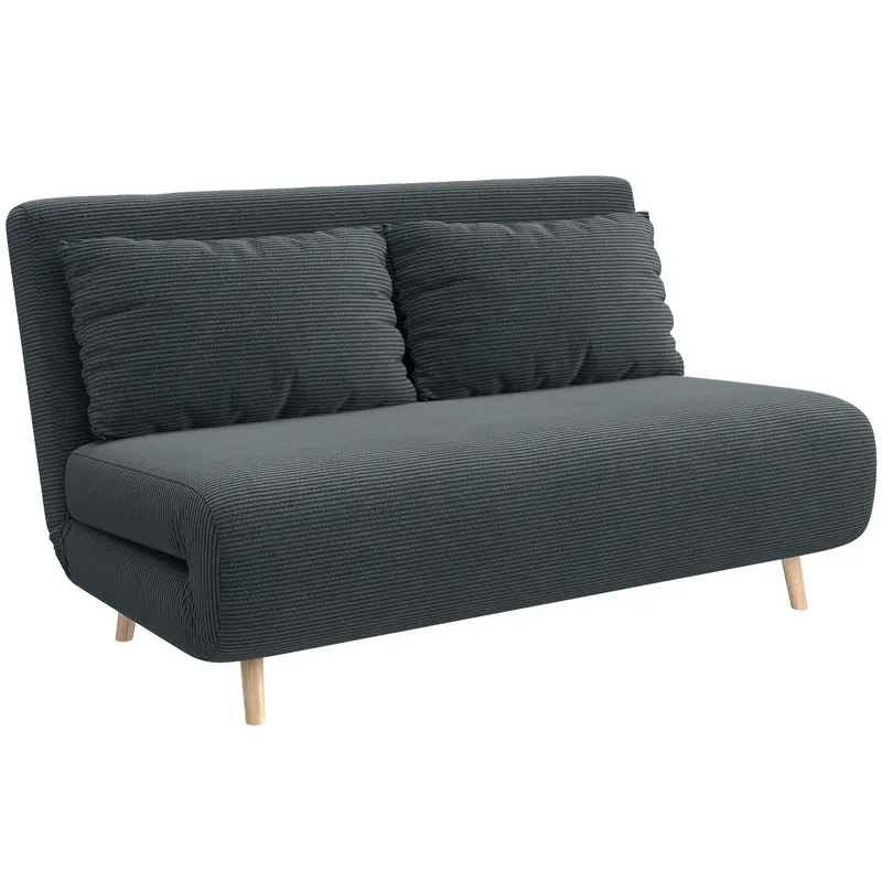 HOMCOM Canapea extensibilă, pat pentru oaspeți, spătar reglabil în 3 poziții, aspect corduroy, până la 120 kg, 141 x 90 x 81 cm, Gri închis