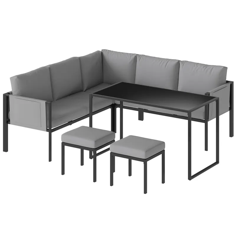Outsunny Set mobilier de grădină Canapea colț exterior 6 piese Perne 10cm Masă înaltă și 2 taburete Gri