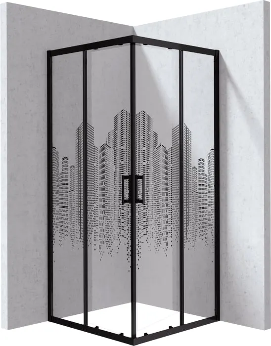Cabina de dus neagra patrata 90x90 cm cu sticla model oras, Deante Funkia Evo