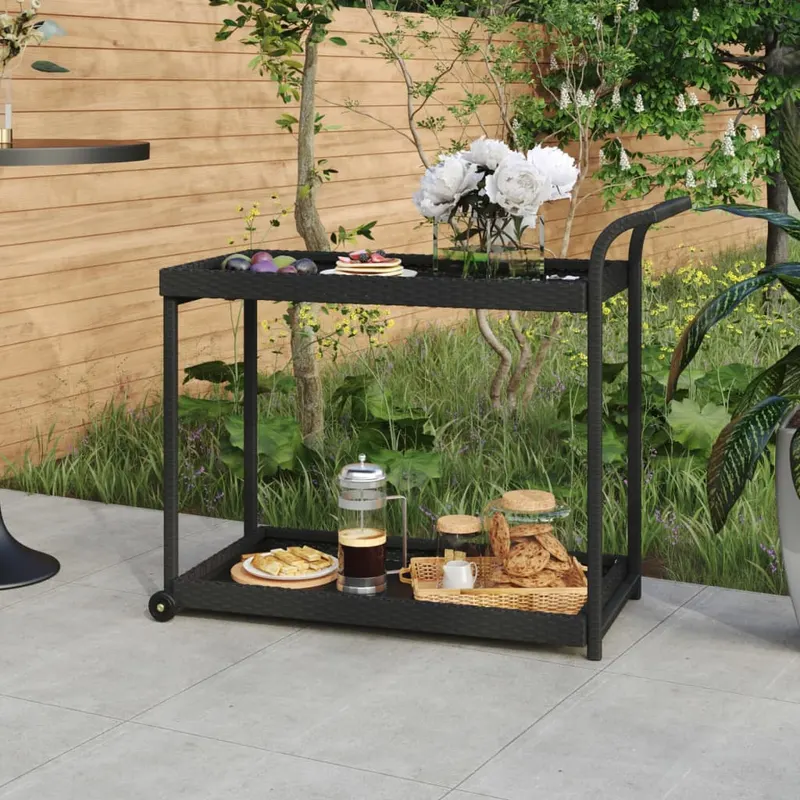 carucior de bar, negru, 100x45x83 cm, poliratan