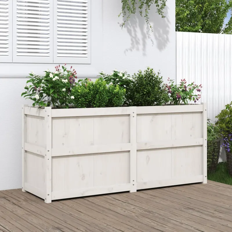 jardiniera de gradina, alb, 150x50x70 cm, lemn masiv de pin