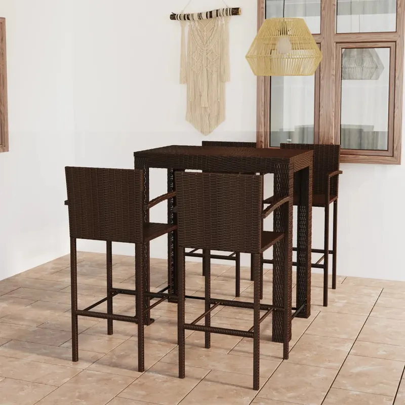 set bar exterior cu cotiera, 5 piese, maro, poliratan
