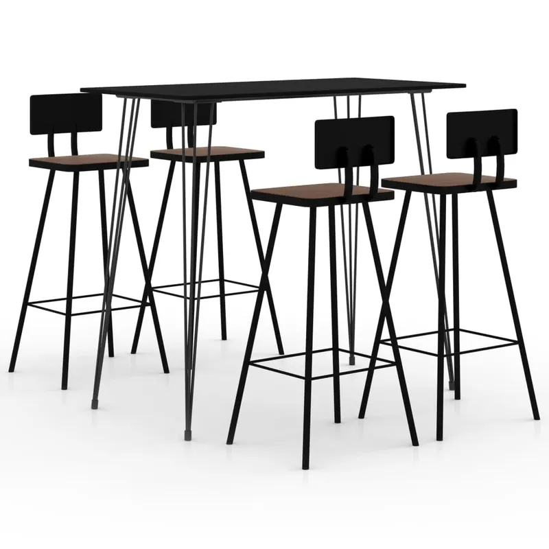 set mobilier de bar, 5 piese, negru