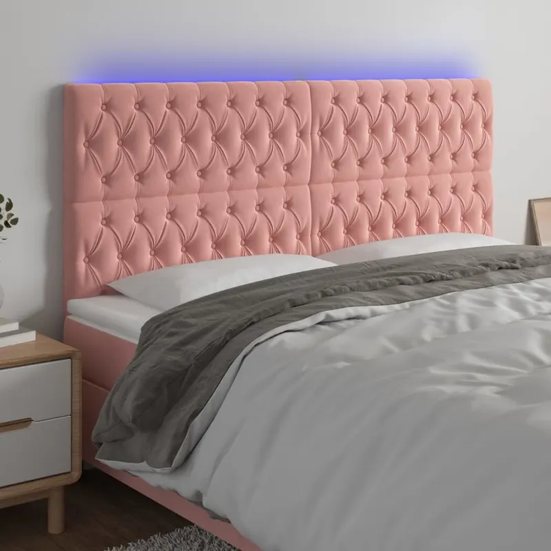 tablie de pat cu led, roz, 200x7x118/128 cm, catifea