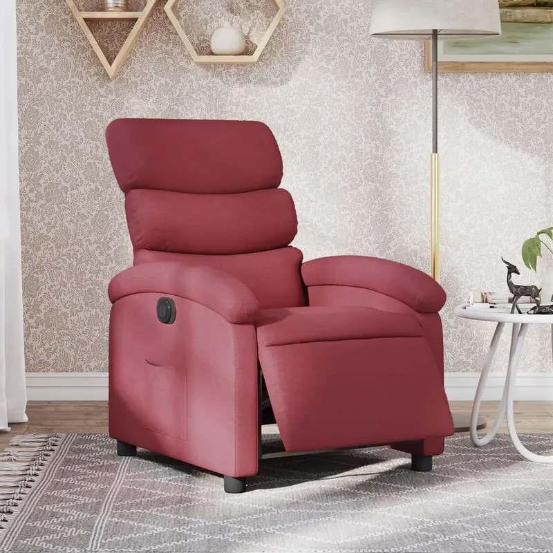 fotoliu rabatabil electric, rosu vin, material textil