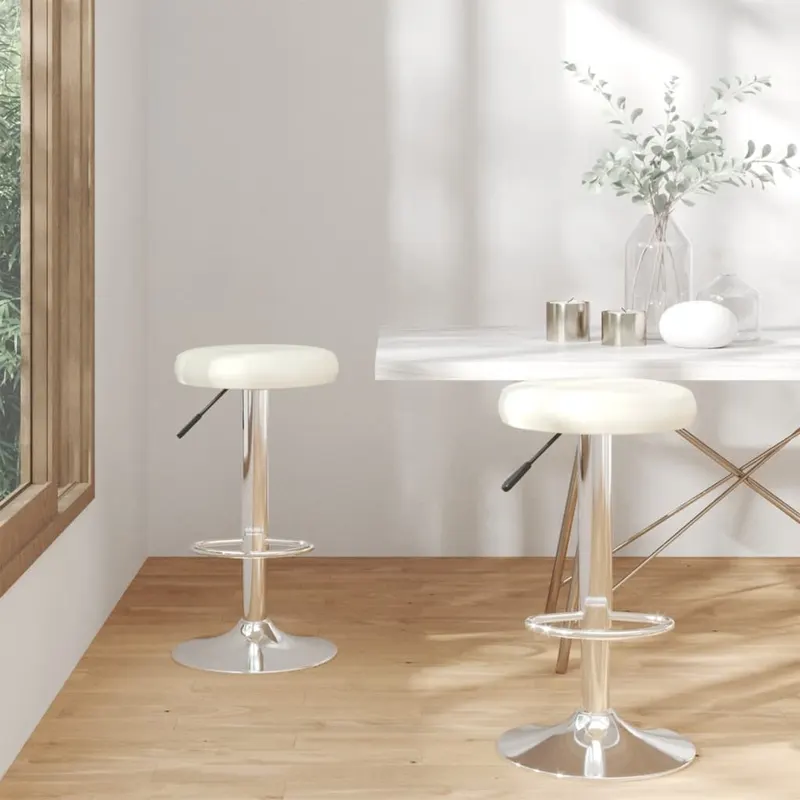 scaune de bar, 2 buc., crem, piele ecologica