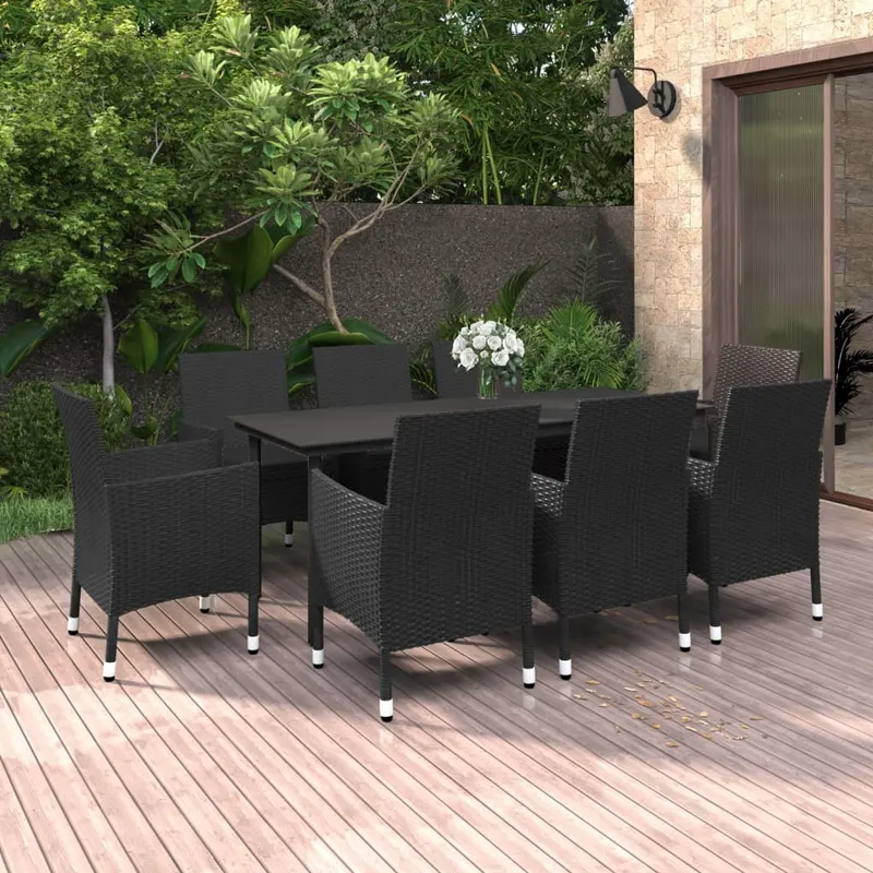 set mobilier de gradina, cu perne, 9 piese, poliratan si sticla