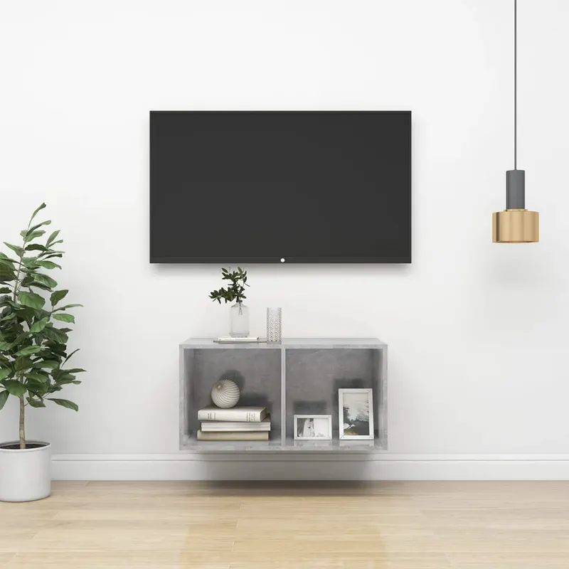dulap tv montat pe perete, gri beton, 37x37x72 cm, pal