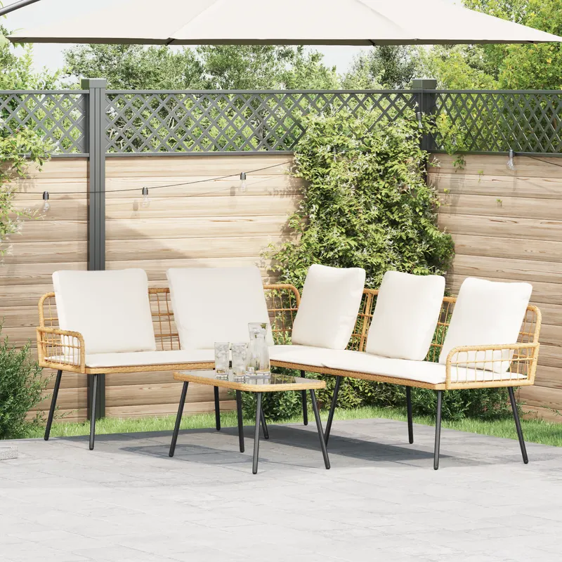 set canapea de gradina, 2 piese, cu perne natural, poliratan