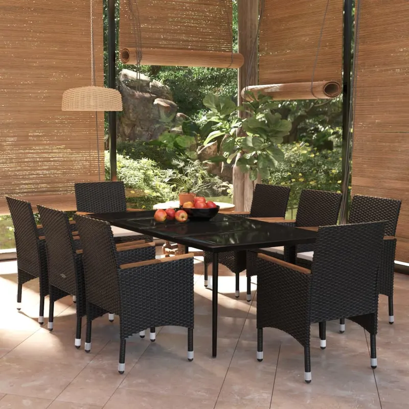 set mobilier de gradina cu perne, 9 piese, negru