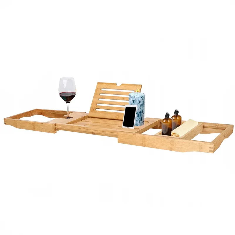 Raft cu tava pentru cada din bambus natural 1025, extensibila, 75-111x23cm