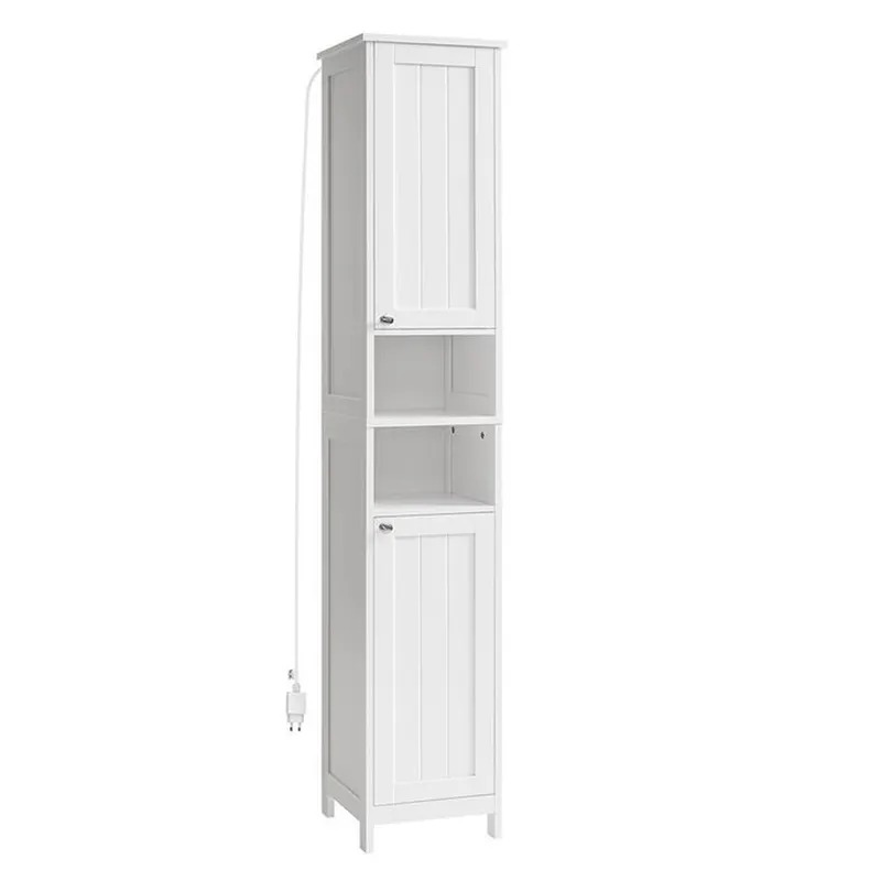 Dulap baie inalt ingust lumina led rafturi reglabile mdf, 30x30x170 cm, usa reversibila, alb