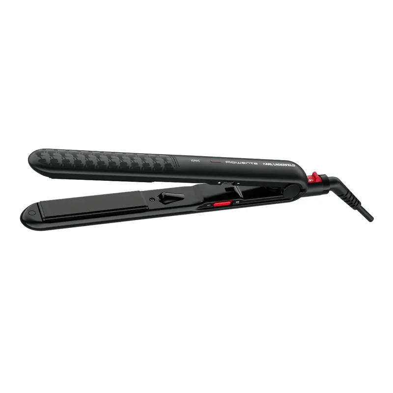 Placa de par ROWENTA x Karl Lagerfeld Optiliss SF323LF0, invelis Keratin Glow, varf rece, negru rosu