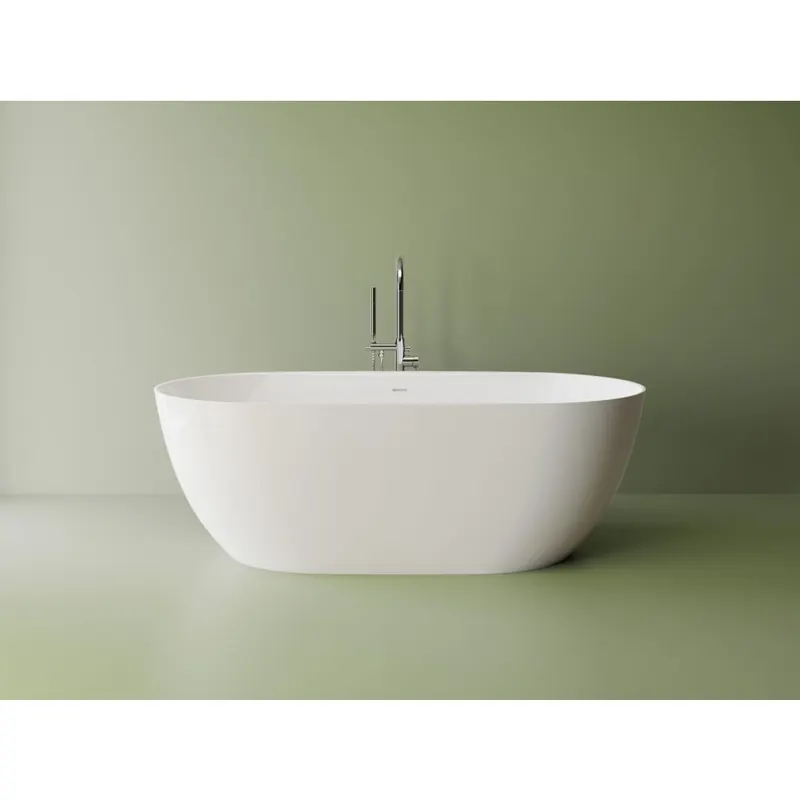 Cada freestanding compozit Marmite Lagos, 150 x 73 cm cm, ovala, alb lucios, cu preaplin.
