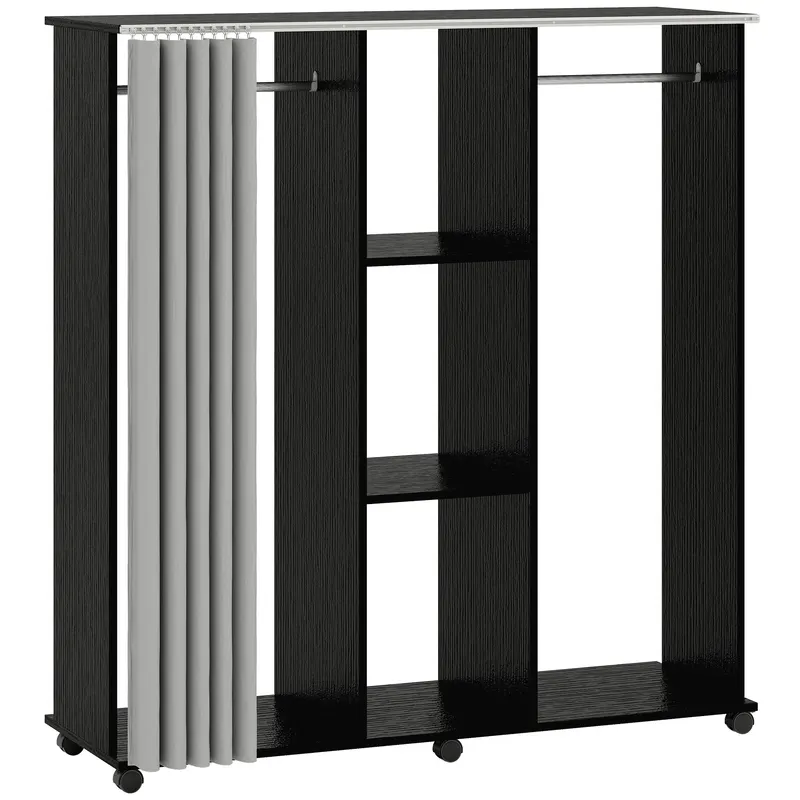HOMCOM Dulap cu 5 Rafturi și 6 Roți, PAL, 120x40x128 cm, Gri și Negru