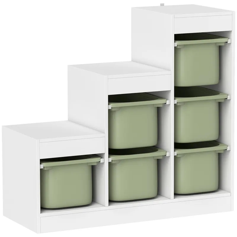 AIYAPLAY Raft pentru jucării, 3 niveluri, 6 cutii, pentru copii 3-8 ani, 96 x 38,5 x 90 cm, verde