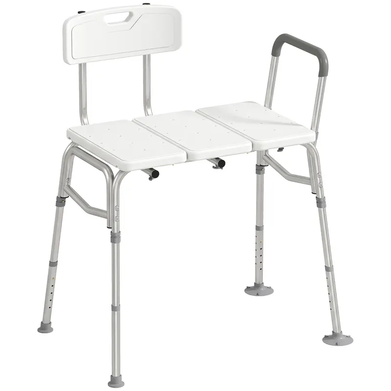 HOMCOM Banc de transfer pentru cadă, reglabil pe 10 niveluri, șezut lat, spătar, cotieră, 86x60x89-101cm, Alb