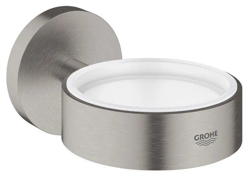 Suport pahar dozator Grohe 40369DC1, Essentials, pe perete, metal, mat, otel satinat