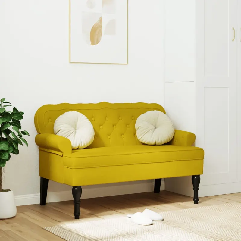 bancheta cu spatar, galben, 119,5x64,5x75 cm, catifea