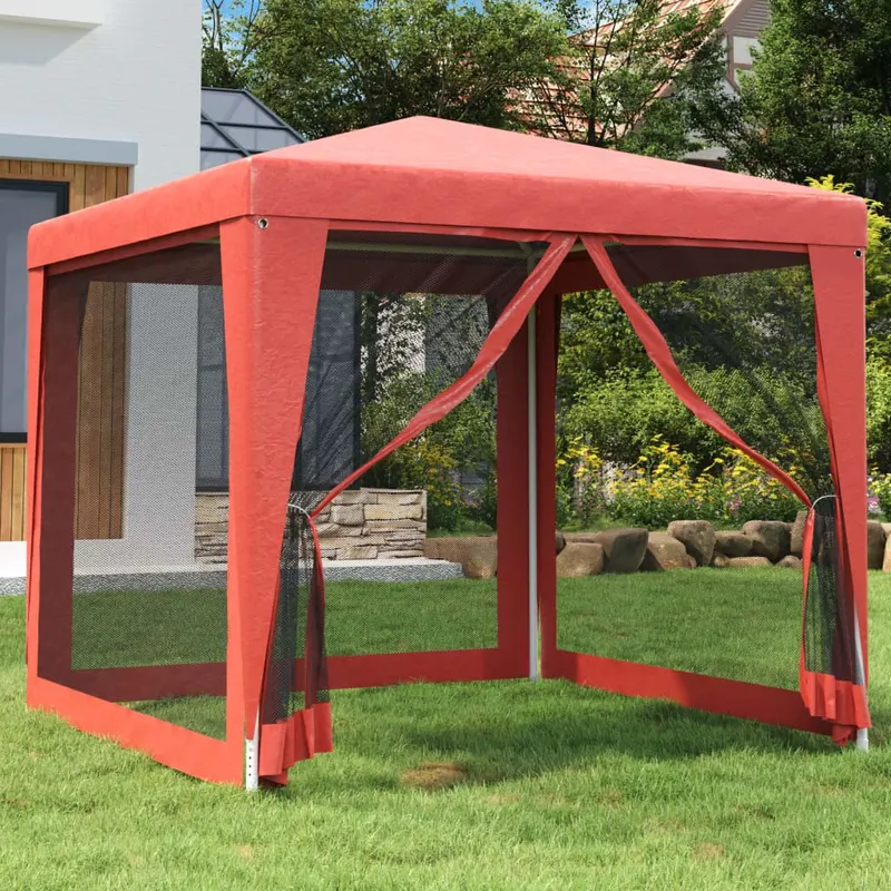 cort de petrecere cu 4 pereti din plasa, rosu, 2,5x2,5 m, hdpe