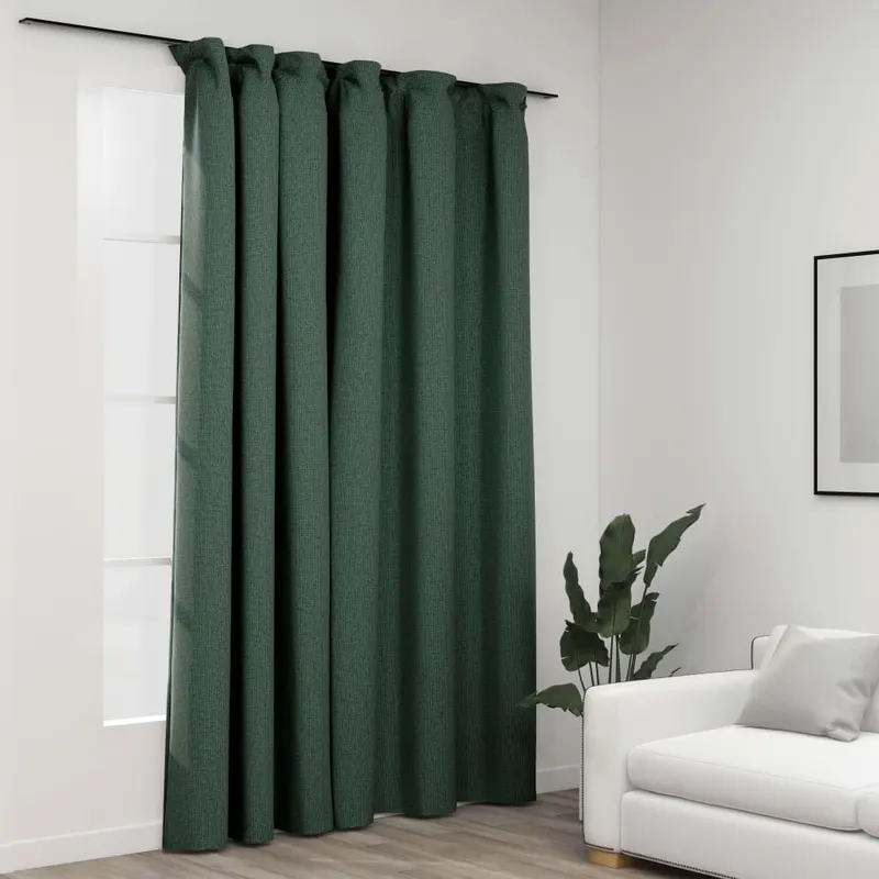 draperie opaca, aspect de in, verde, 290 x 245 cm, cu carlige
