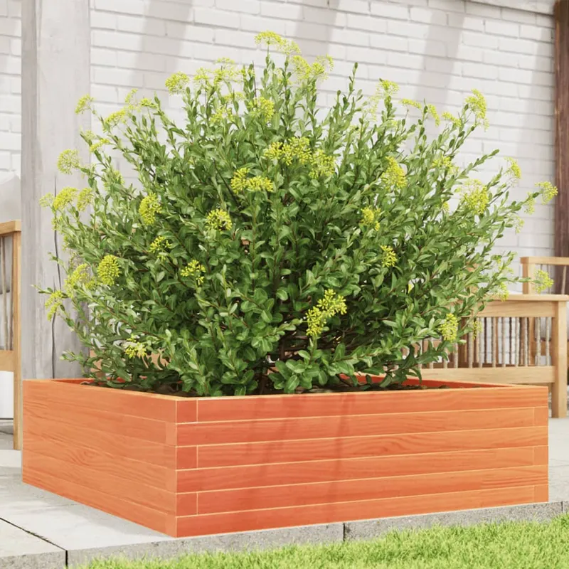 jardiniera de gradina, maro ceruit, 80x80x23 cm, lemn masiv pin