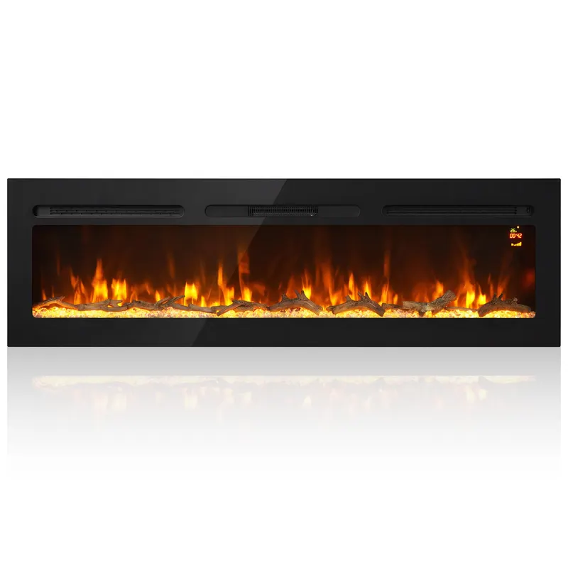 HOMCOM Șemineu electric de 170 cm, încastrabil sau de perete, 1500 W, timer 24 ore, flacără reglabilă, cristale