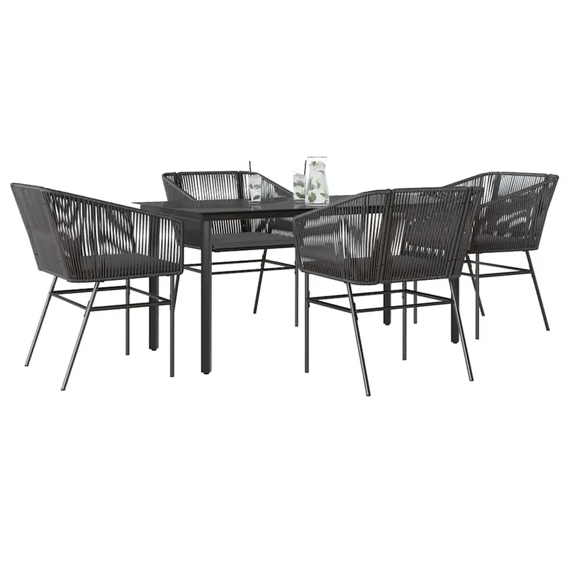 set de sufragerie de gradina 5 piese neagra sticla poly rattan