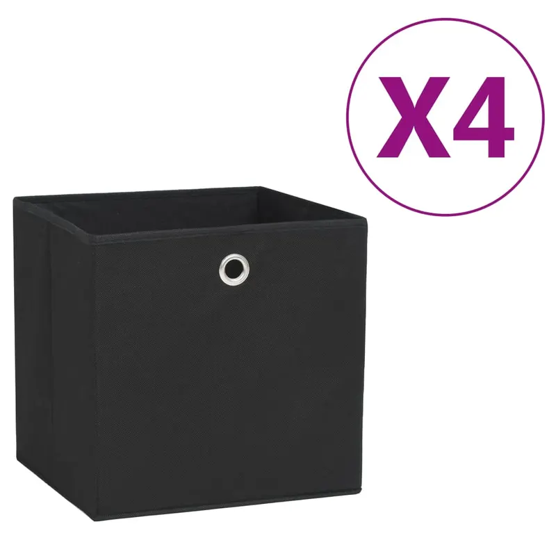 cutii depozitare, 4 buc., negru, 28x28x28 cm, material netesut