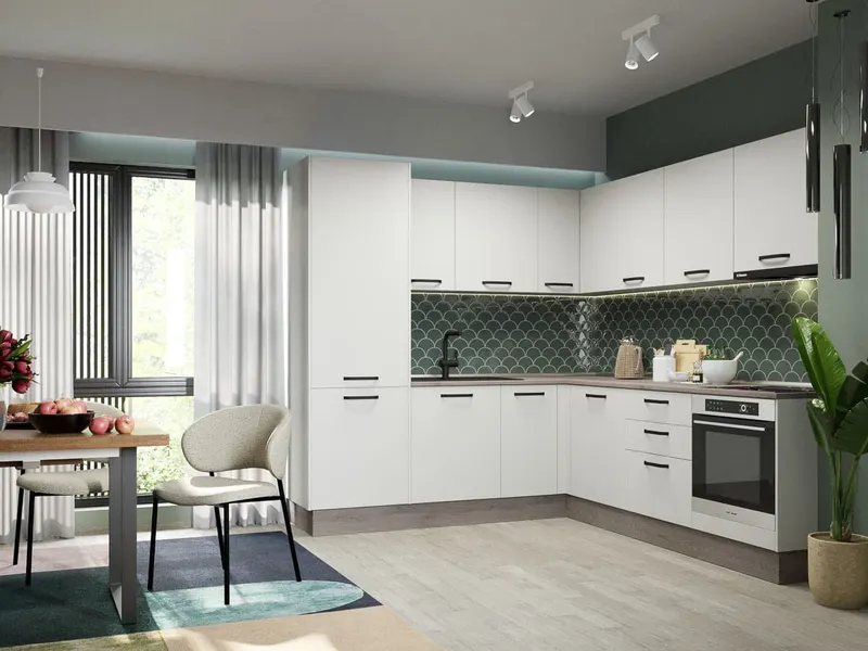 Mobila Bucatarie Elva Colt 228.2 x 241.6 cm Alb Perlat - Configuratia 28